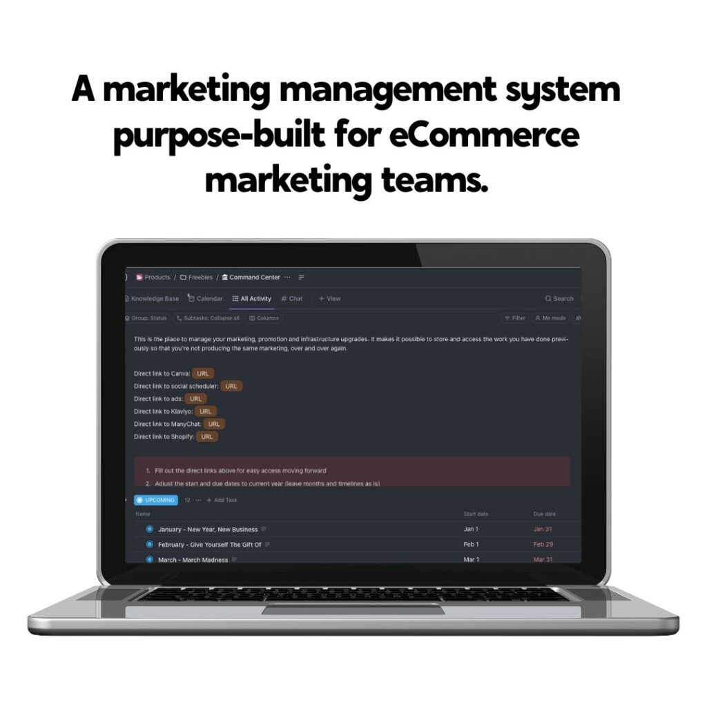 A marketing management system purpose-built for eCommerce marketing teams.